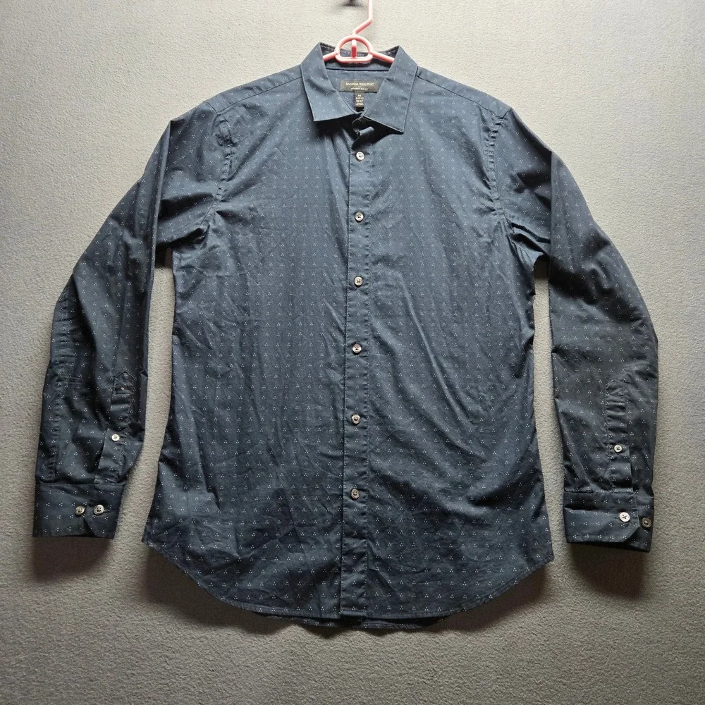Banana Republic Camden Standard Fit Navy Blue Geometric Dot Print Shirt Mens M